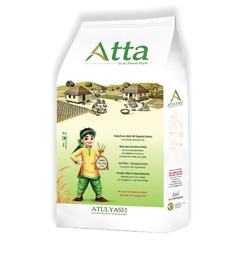 Atulyash 2 kg natural-stone milled whole wheat atta pack artwork