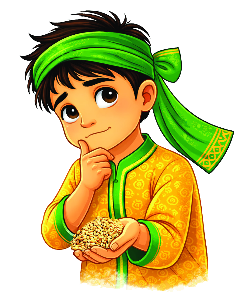 Veer, the Atulyash guide, examining wheat grains held in his hand